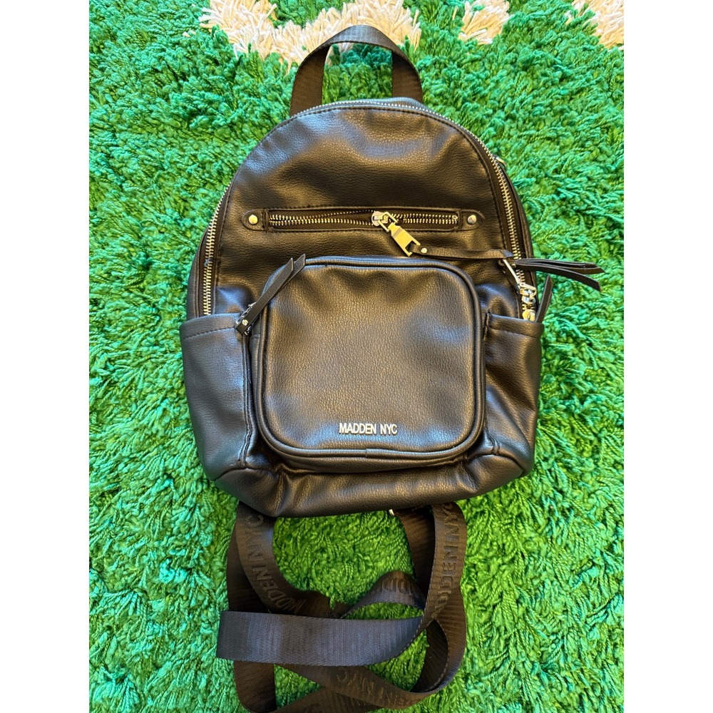 Madden NYC‎ Mini Backpack Womens OS Black Excellent Pebbled Faux Leather Gold